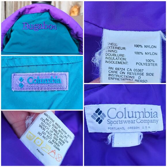 VTG Columbia Bugaboo Jacket Size XL Green Purple Nylon Zip Front Vintage 90s - Picture 1 of 11